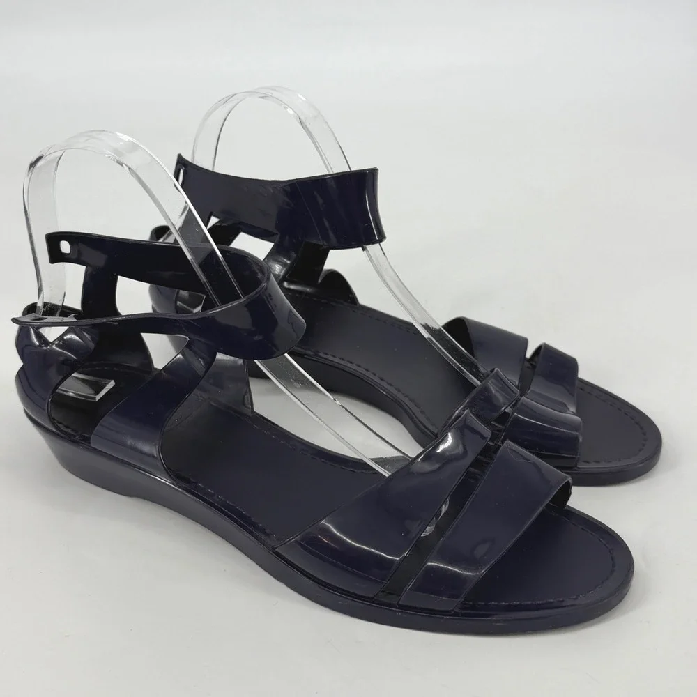 See By Chloe Navy Blue Jelly Wedge Sandals Made in Italy Size 40 Womens